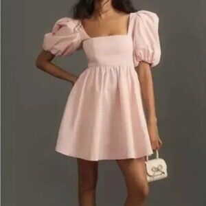 Maeve Puff-Sleeve Pink Cotton Mini Dress